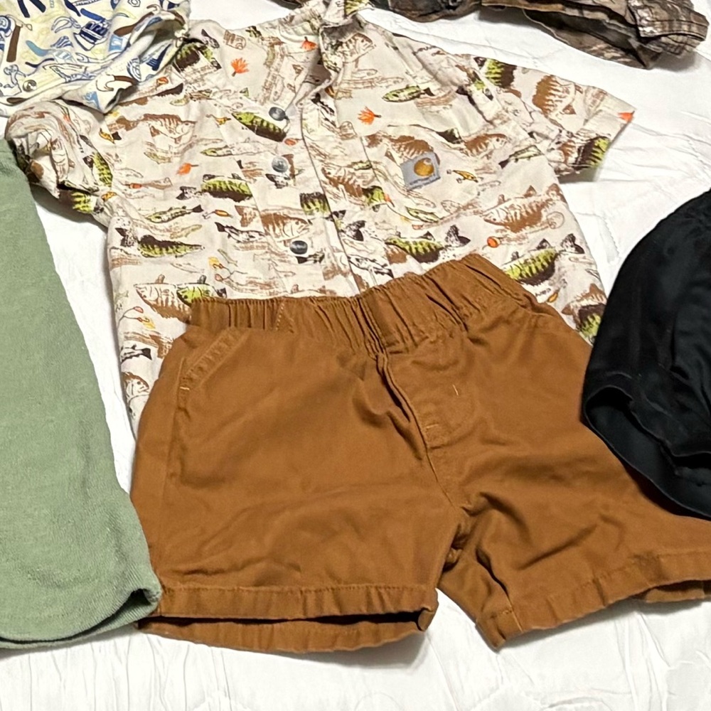 Carhartt Kids Fish Print Shirt and Brown Shorts Set